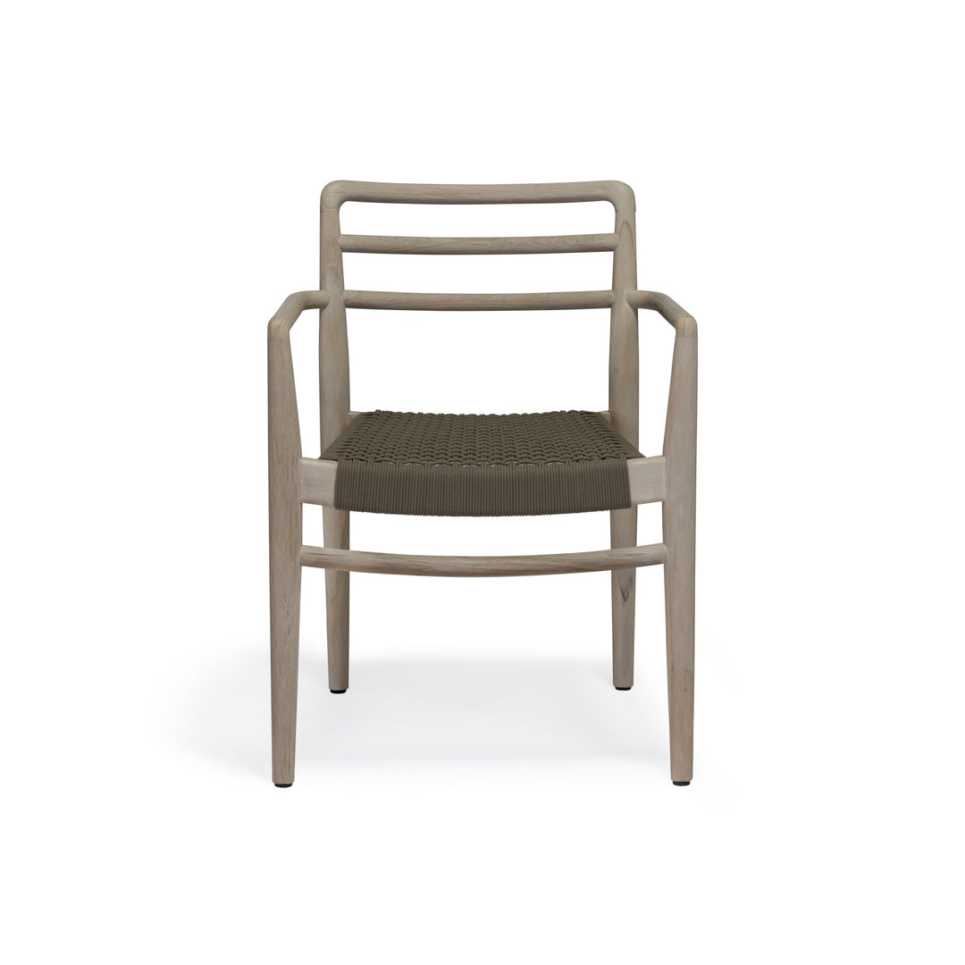Troy Weathered Teak and Wicker Outdoor Stackable Dining Arm Chair