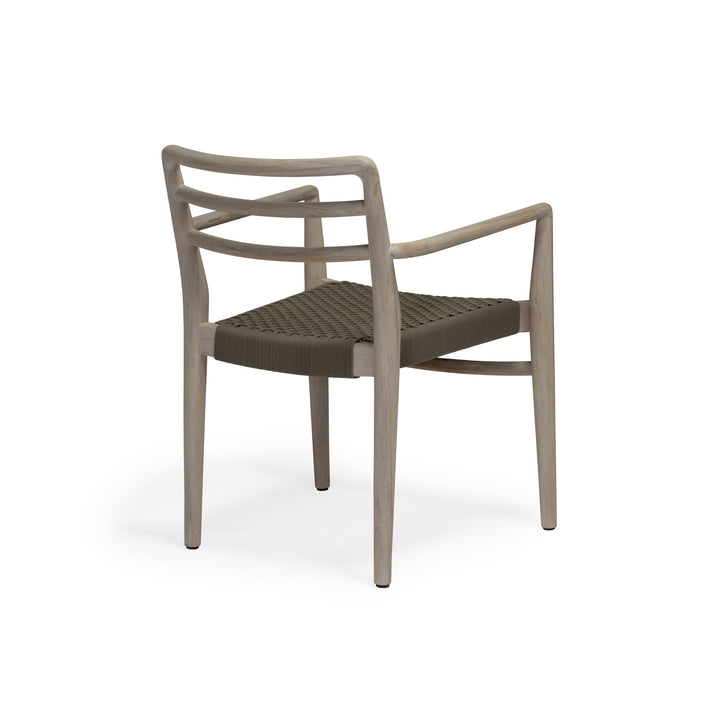 Troy Weathered Teak and Wicker Outdoor Stackable Dining Arm Chair