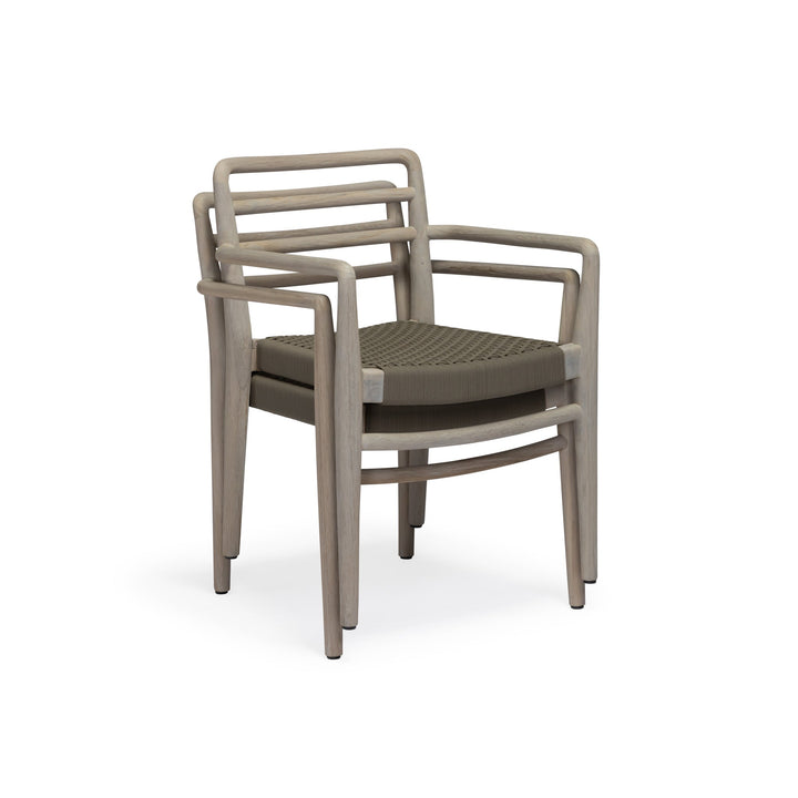 Troy Weathered Teak and Wicker Outdoor Stackable Dining Arm Chair