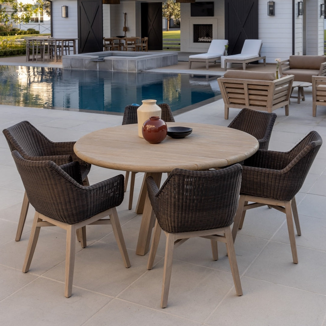 Napa Weathered Teak and Wicker Outdoor Dining Armchair