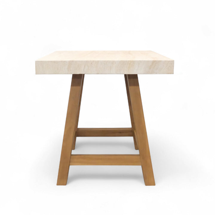 Travertine Concrete and Teak Outdoor Bar Table