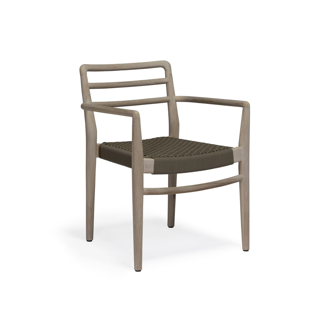 Troy Weathered Teak and Wicker Outdoor Stackable Dining Arm Chair