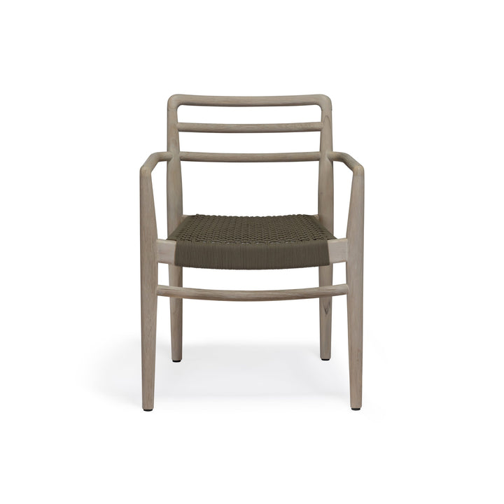 Troy Weathered Teak and Wicker Outdoor Stackable Dining Arm Chair