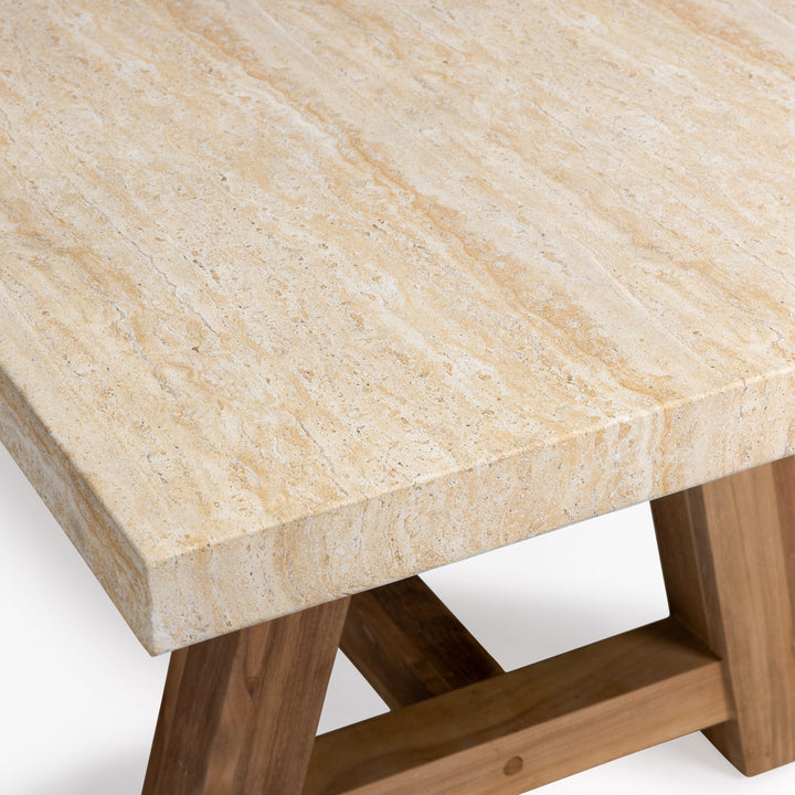 Travertine Concrete and Teak Outdoor Bar Table